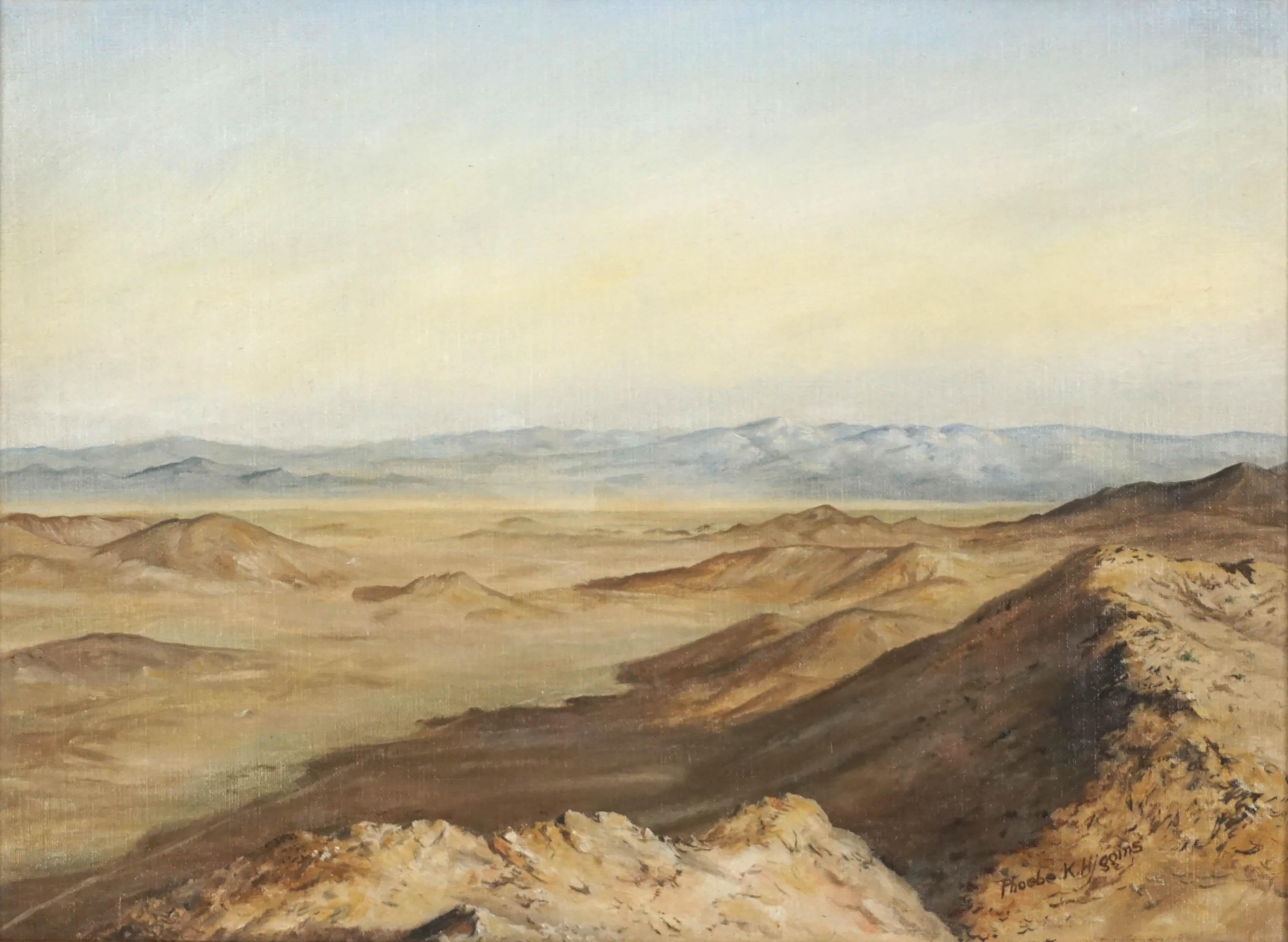 Huile originale du milieu du siècle Paysage de plein air de l'ouest du Nevada - Réalisme américain Painting par Phoebe K. Higgins