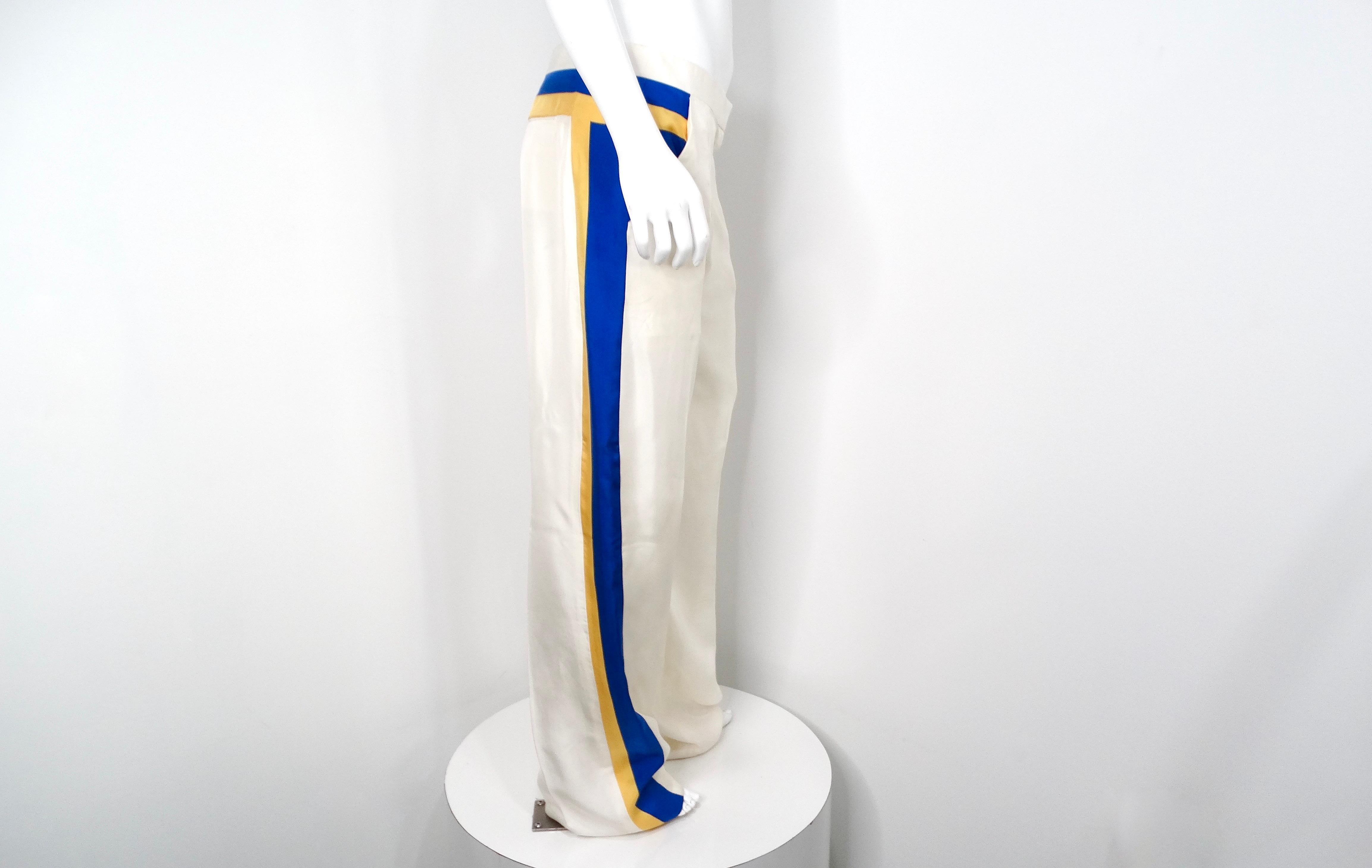Bianco Phoebe Philo per Celine 2011: abito a righe di seta bianco sporco e pantaloni in vendita