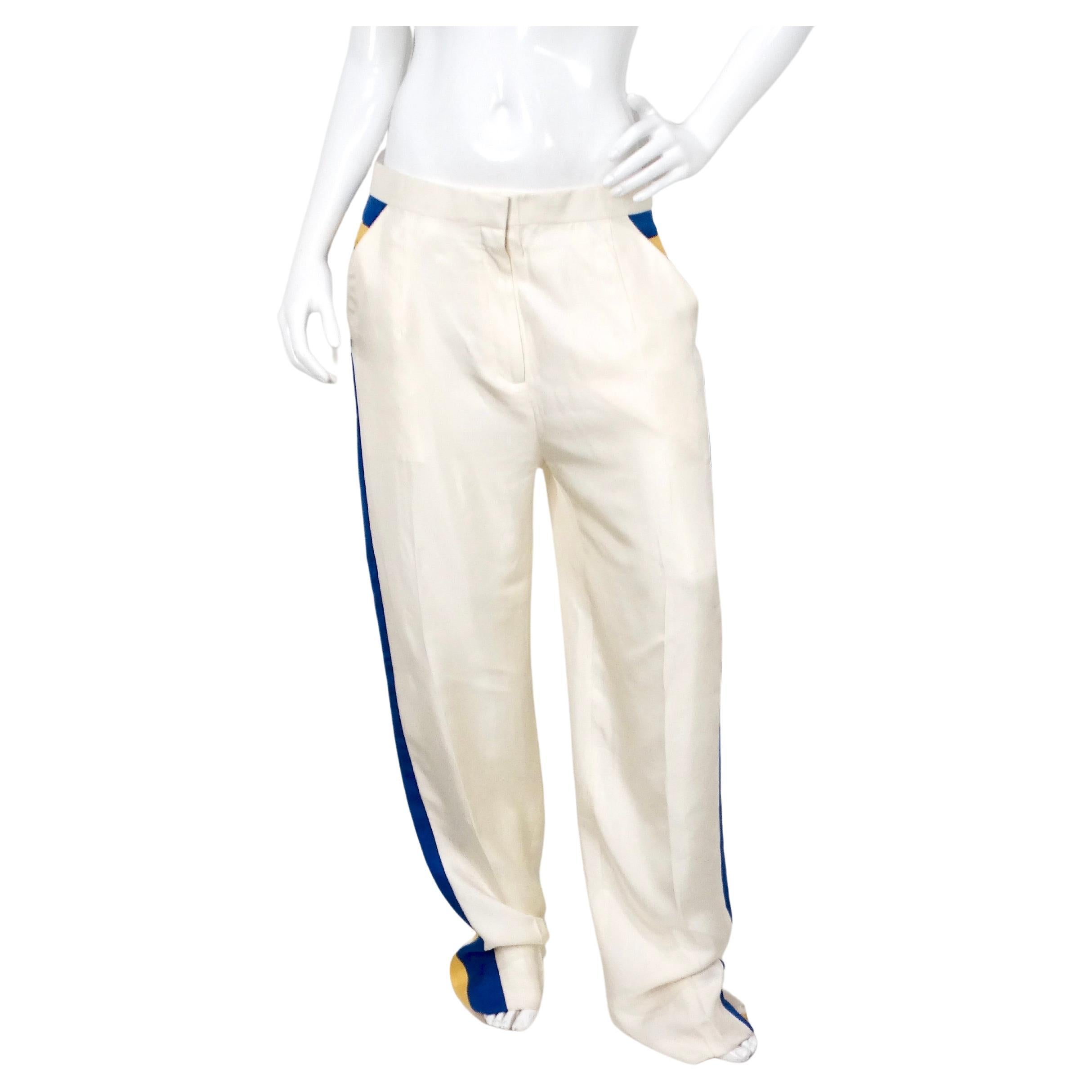 Phoebe Philo per Celine 2011: abito a righe di seta bianco sporco e pantaloni in vendita