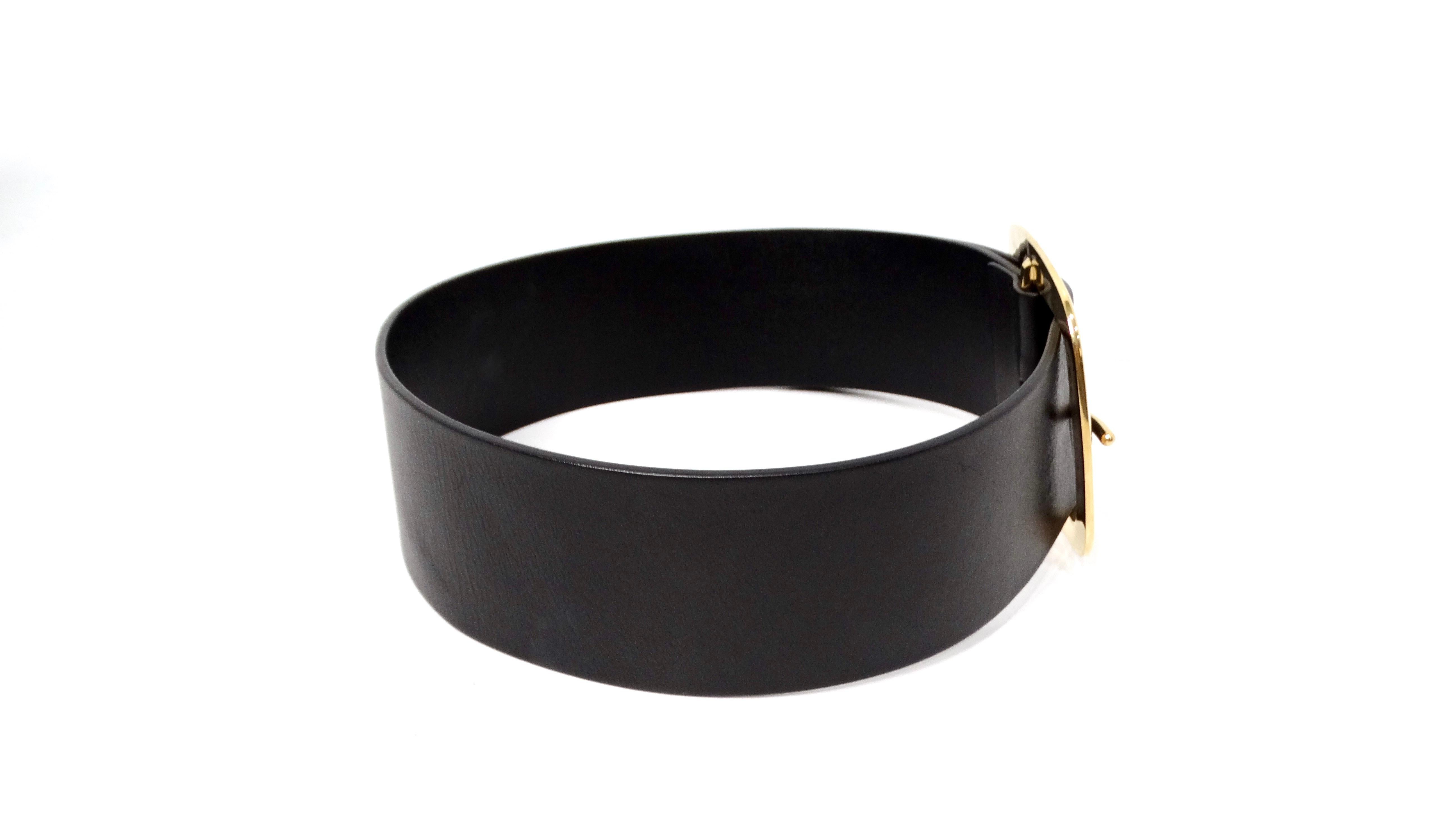 Black Phoebe Philo for Celine 2012 Large Leather Gold Plated Brass Buckle Corset Belt For Sale