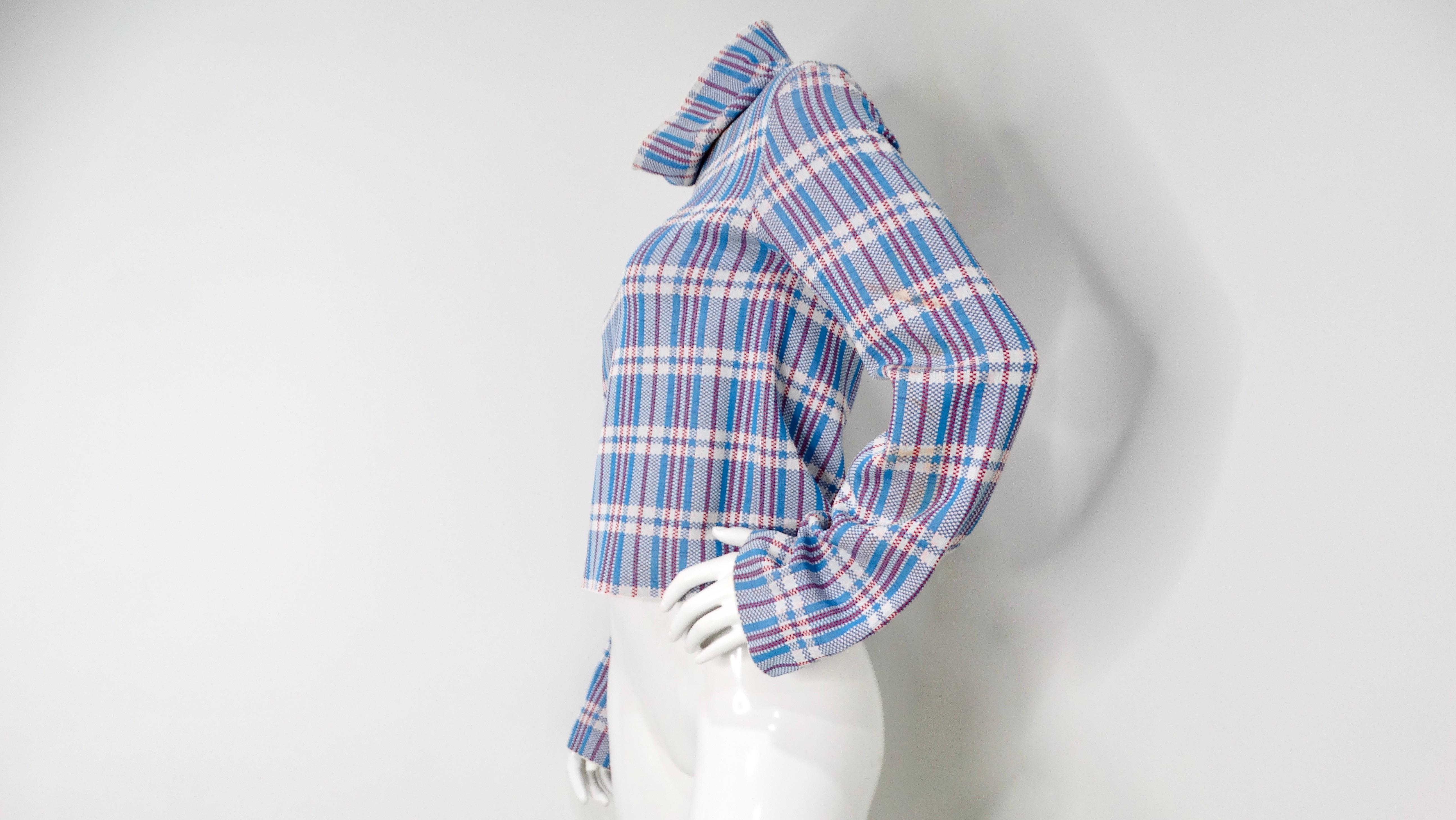 Gris Haut à manches longues Phoebe Philo pour Celine 2013 Runway Tartan Turtleneck Top en vente
