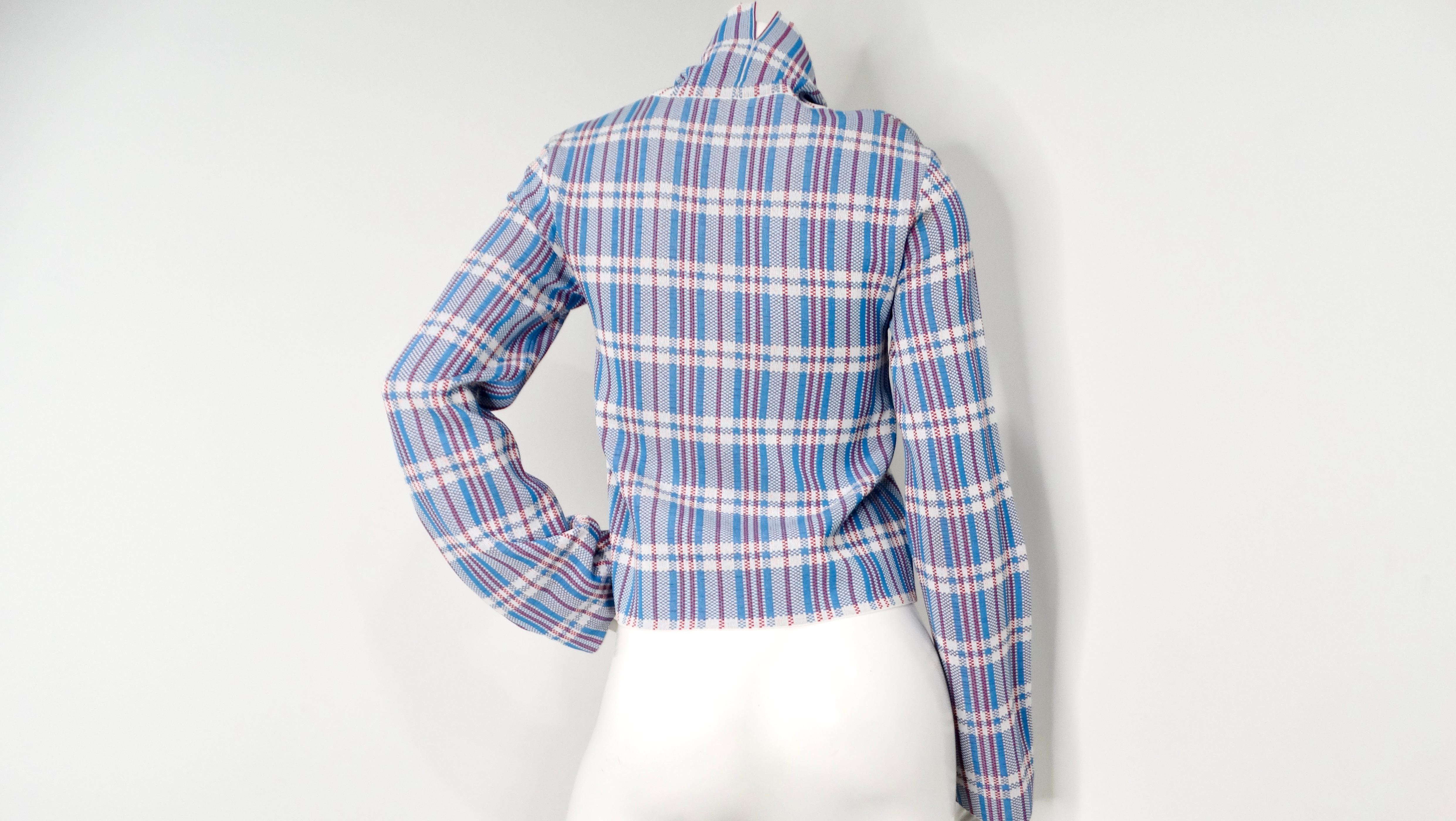 Haut à manches longues Phoebe Philo pour Celine 2013 Runway Tartan Turtleneck Top en vente 1