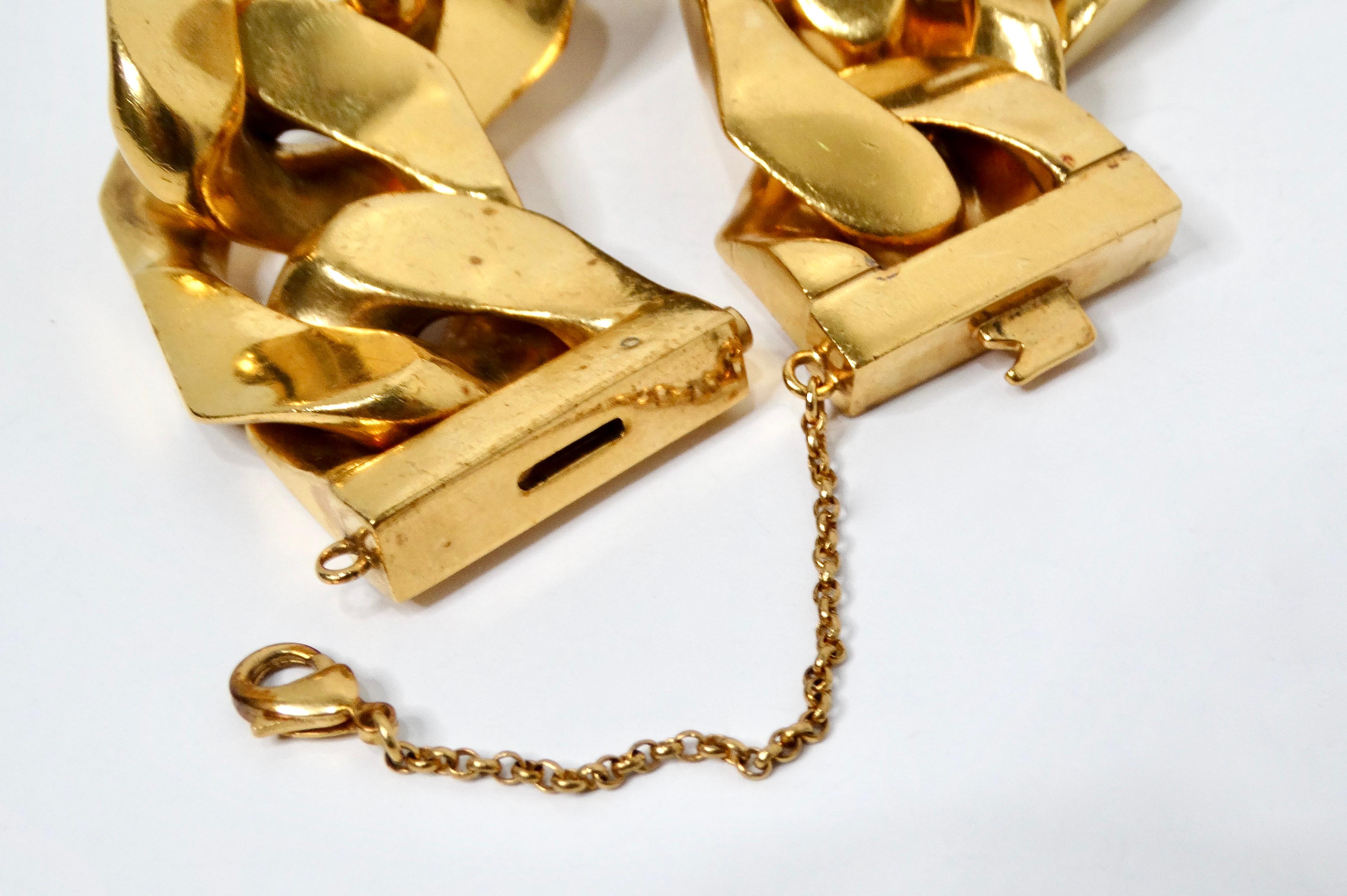 Phoebe Philo pour Celine, grand bracelet à maillons en laiton plaqué or en vente 3