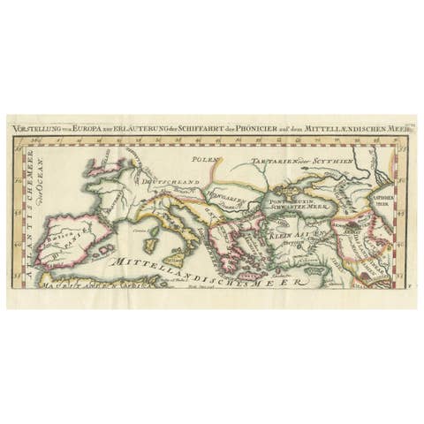 Phoenician Trade Routes – Antique Map of Europe and the Mediterranean, 1748