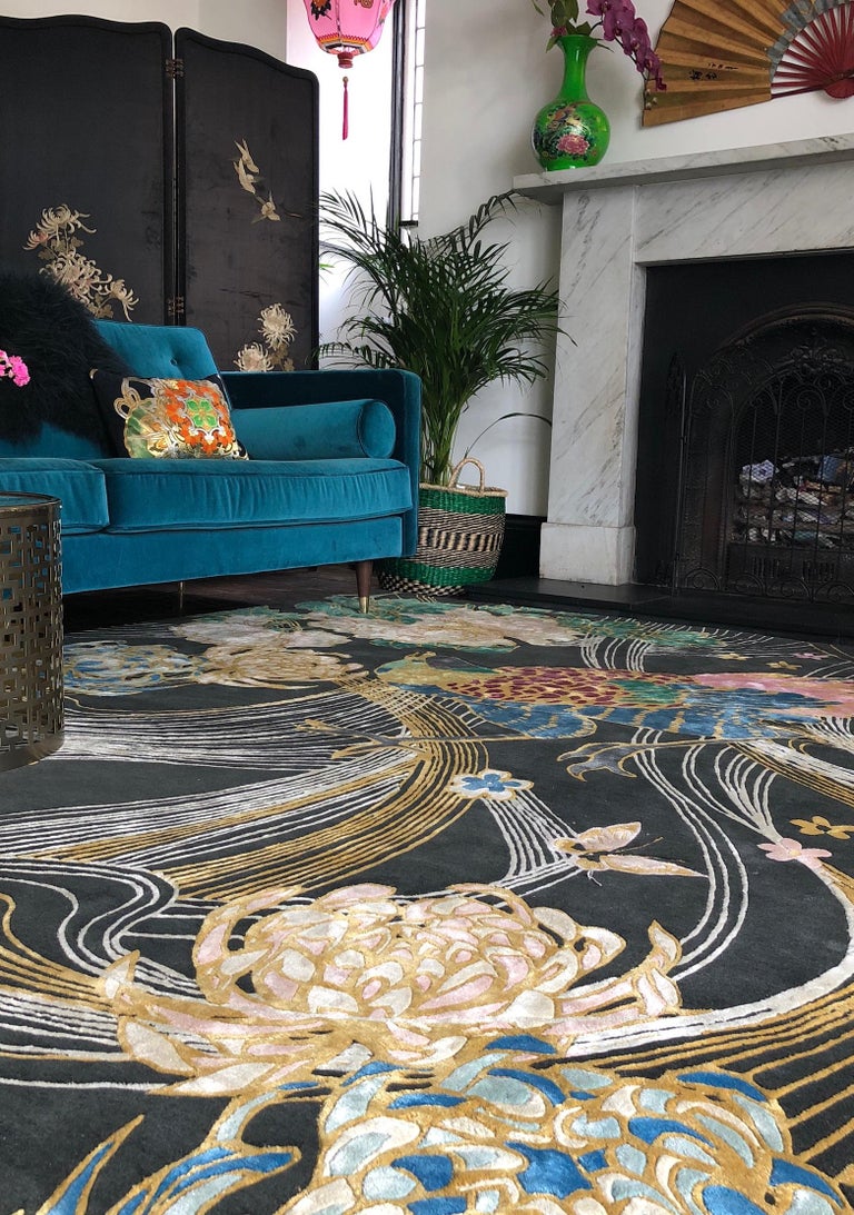 Phoenix Hand Knotted Wool and Silk Rug by Wendy Morrison For Sale at