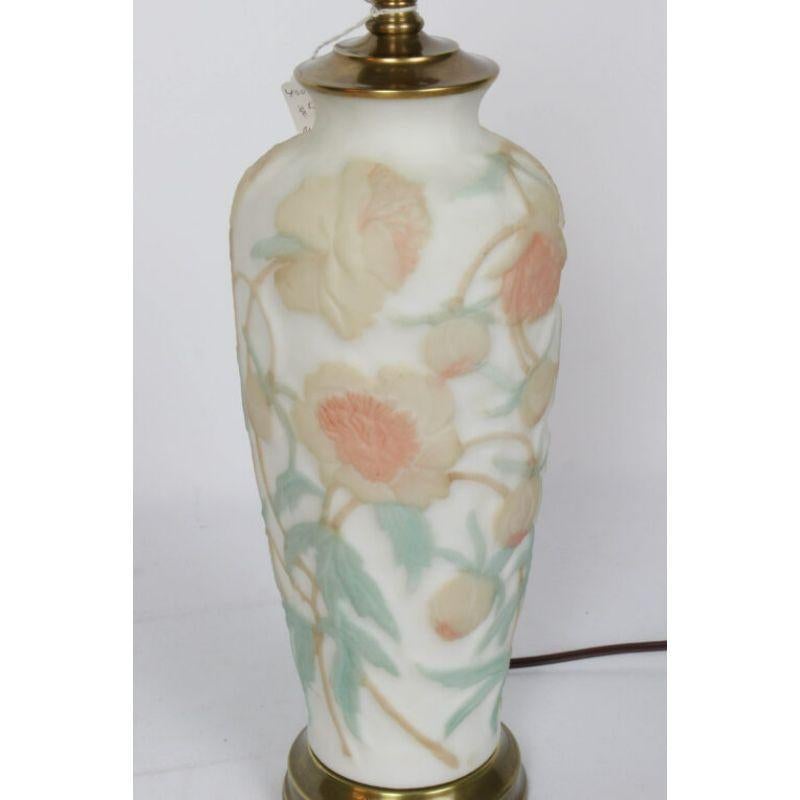 Art Nouveau Phoenix Art Glass Lamp with Cream Peony Flower Pattern For Sale