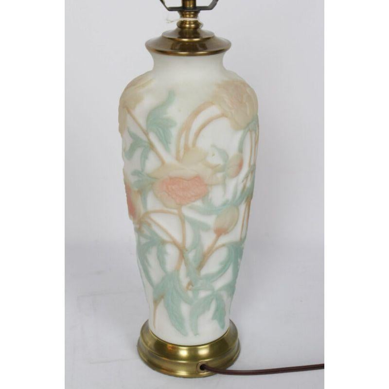 Art Nouveau Phoenix Art Glass Lamp with Cream Peony Flower Pattern For Sale