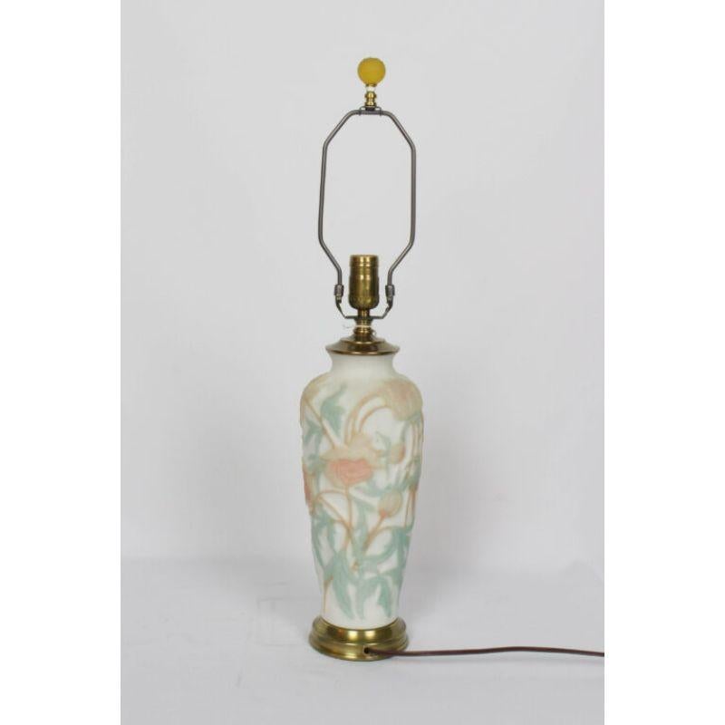 American Phoenix Art Glass Lamp with Cream Peony Flower Pattern For Sale