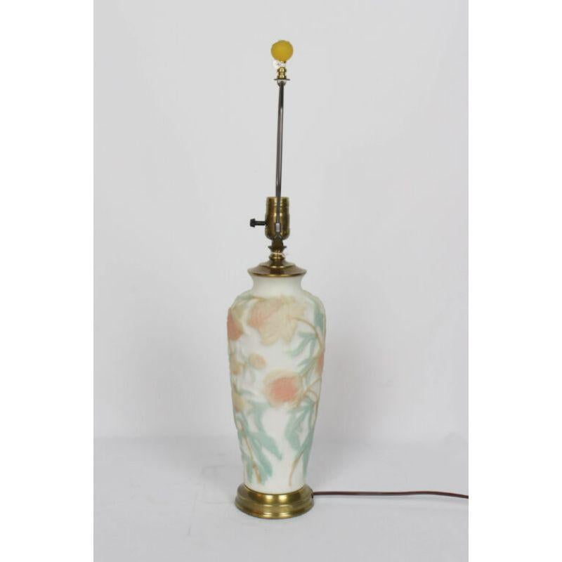 Phoenix Art Glass Lamp with Cream Peony Flower Pattern In Excellent Condition For Sale In Canton, MA
