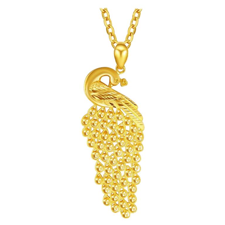 Phoenix Bird Necklace 24K Yellow Gold For Sale