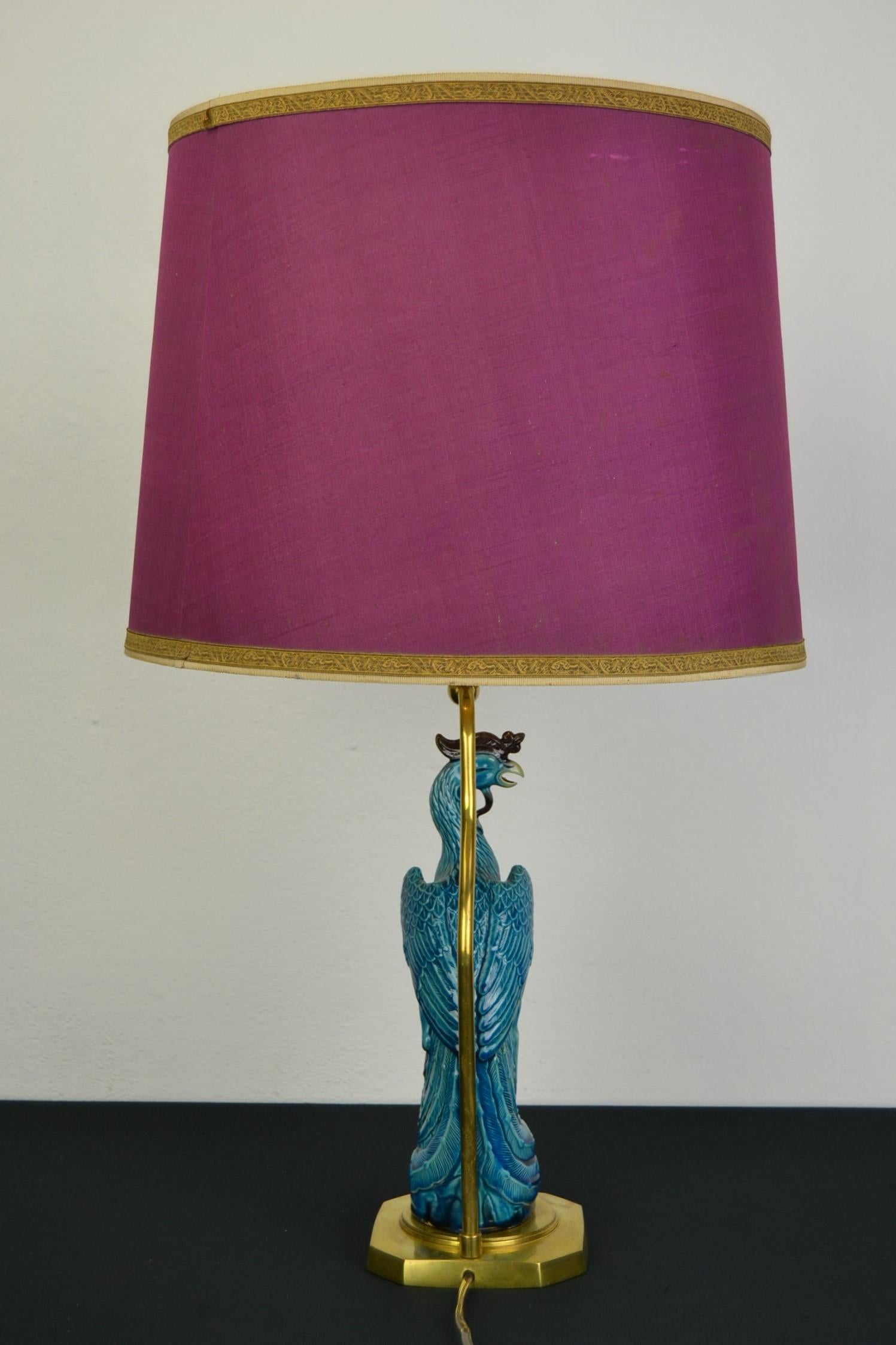 Phoenix Bird Table Lamp, Blue Turquoise Ceramic 4