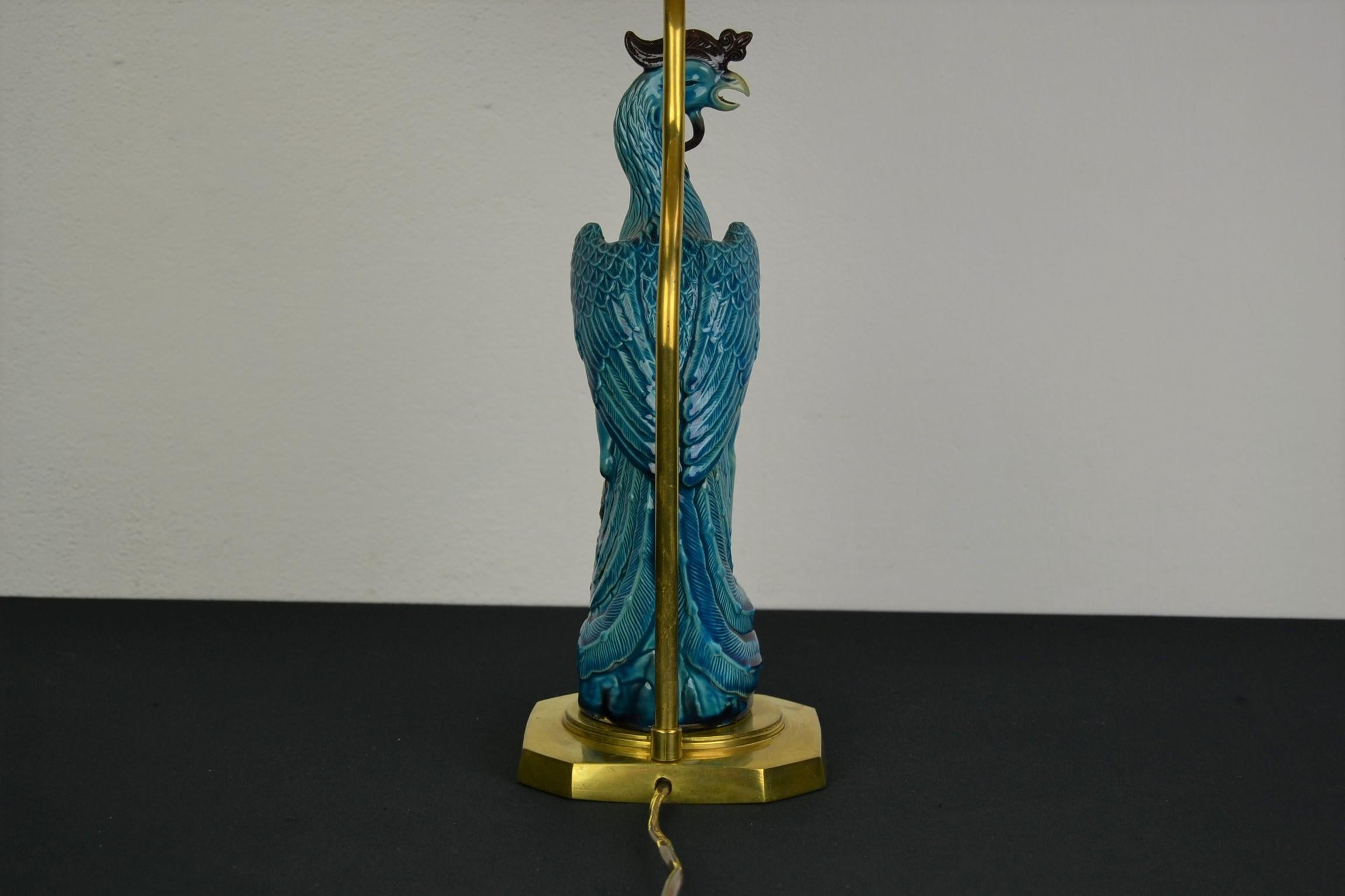Phoenix Bird Table Lamp, Blue Turquoise Ceramic 6