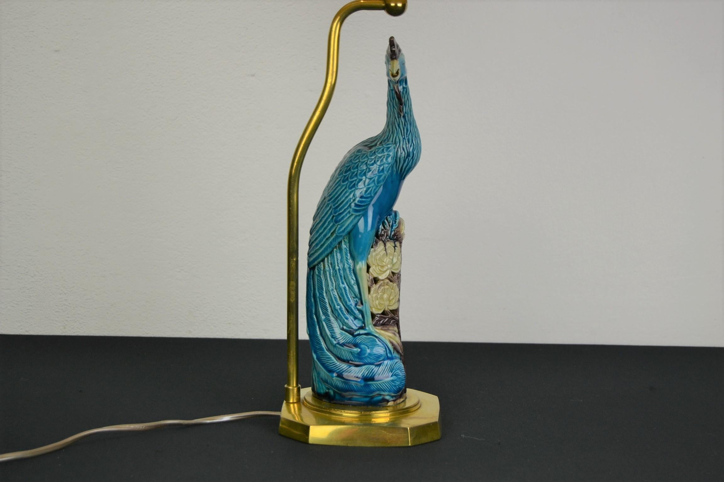 Phoenix Bird Table Lamp, Blue Turquoise Ceramic 9
