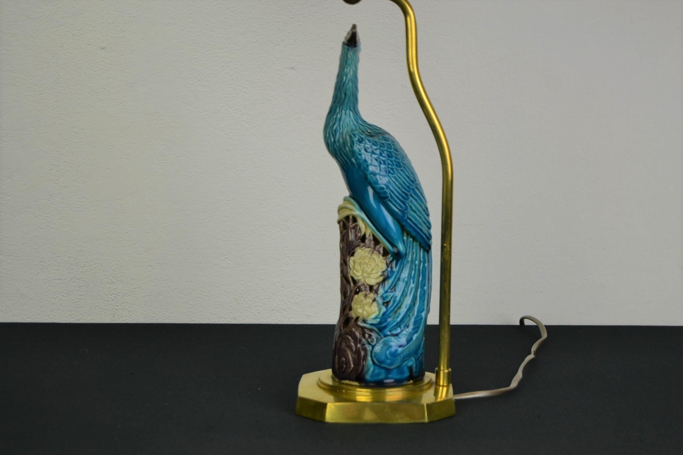 Phoenix Bird Table Lamp, Blue Turquoise Ceramic 2