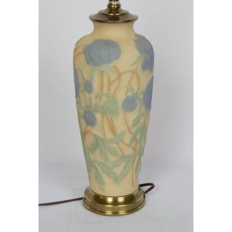 Art Deco Phoenix Consolidated Glass Lamp with Blue Flowers For Sale