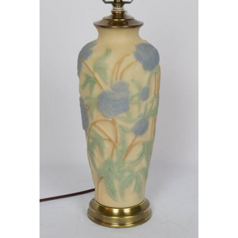 Phoenix Consolidated Glass Lamp with Blue Flowers In Excellent Condition For Sale In Canton, MA