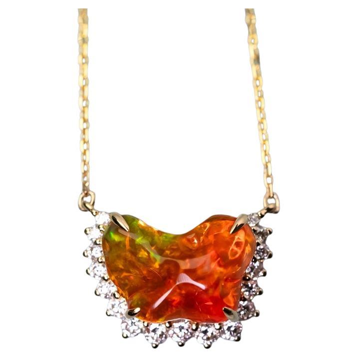 Phoenix Fire Opal Diamond Necklace 18K Yellow Gold