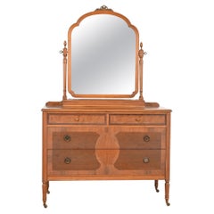 Phoenix Furniture Antique French Regency Louis XVI Burled Walnut Vanity Dresser