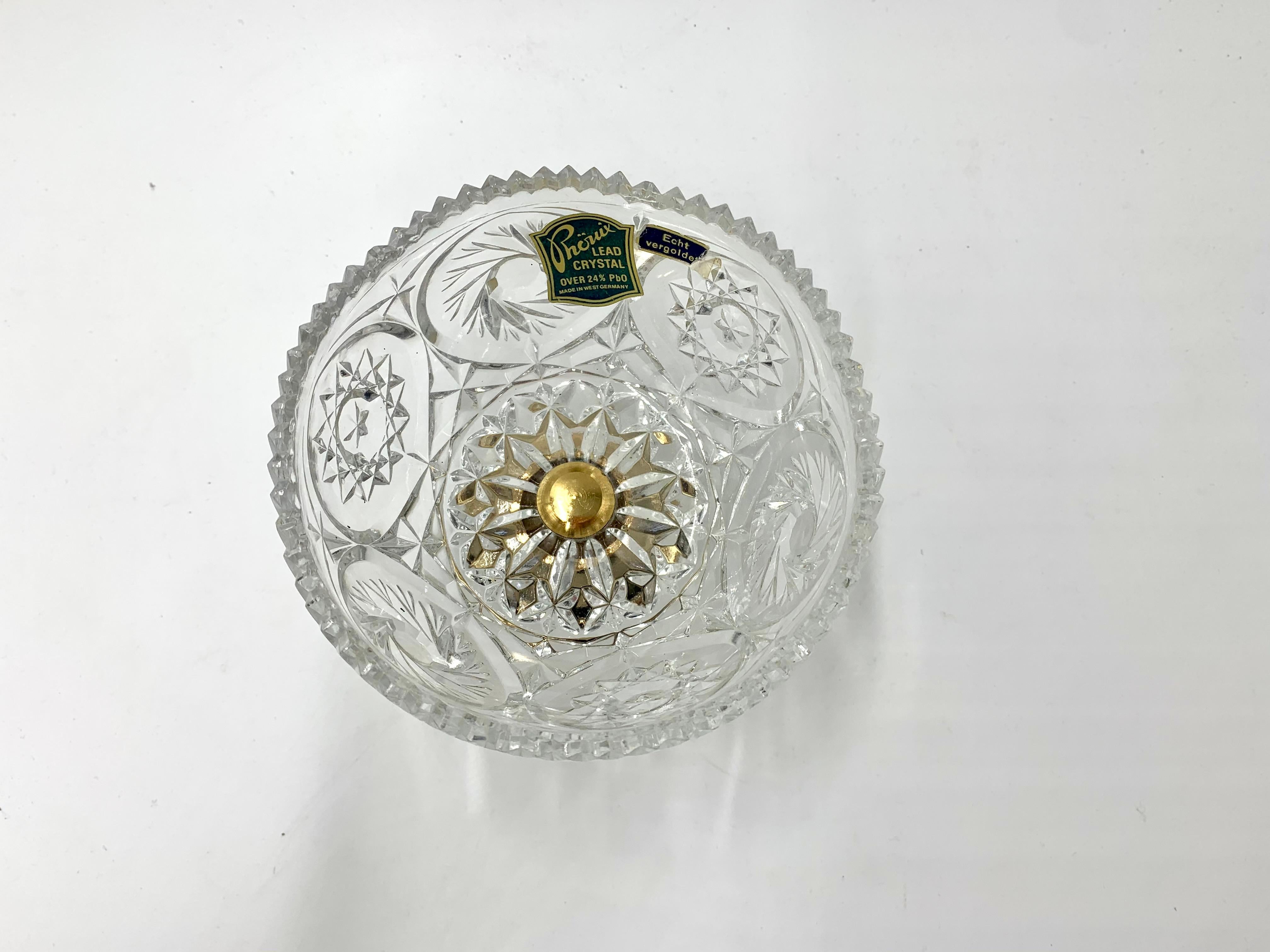 Phoenix Gilded Crystal Sugar Bowl, Germany, 1960s.  In Good Condition For Sale In Chorzów, PL