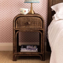 Phoenix Rattan Bedside Table, Teak Finish, Victorian Style