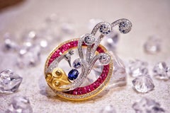 Phoenix Designed 0.382Carat Sapphire Brooch/Pendant with Natural Diamond & Ruby