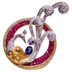 Broche/pendentif en saphir de 0,382 carat avec diamant naturel et rubis, Design/One