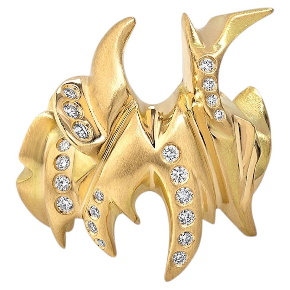 Bague sculpturale « Phoenix » en or 18 carats sertie de diamants blancs, par Aneta Zae en vente