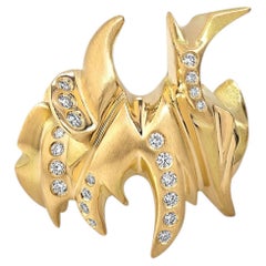 Phoenix Sculptural 18K Gold Ring with White Diamonds by Aneta Zae