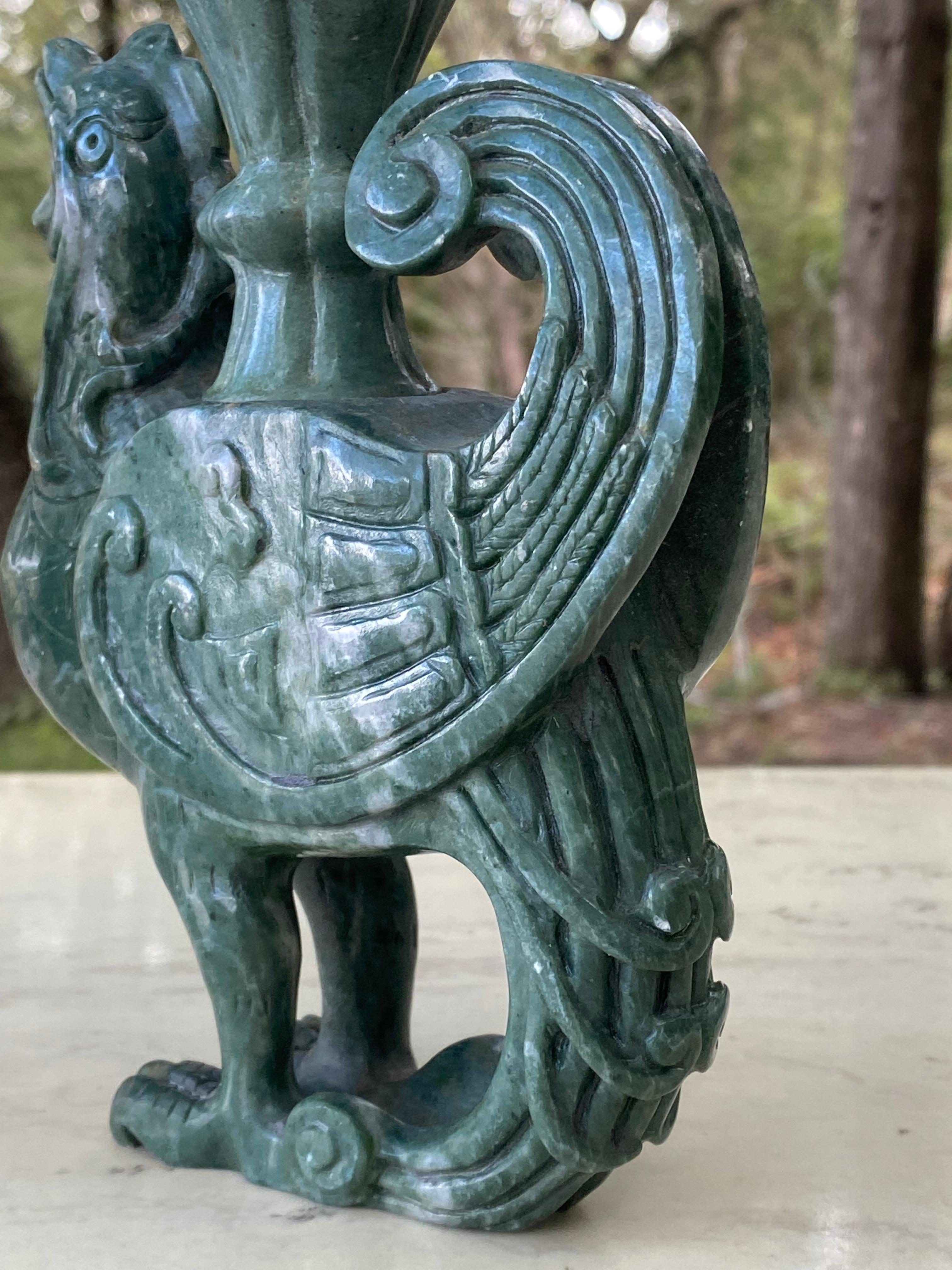 Cinese Sculture Phoenix in giada Spinach in vendita