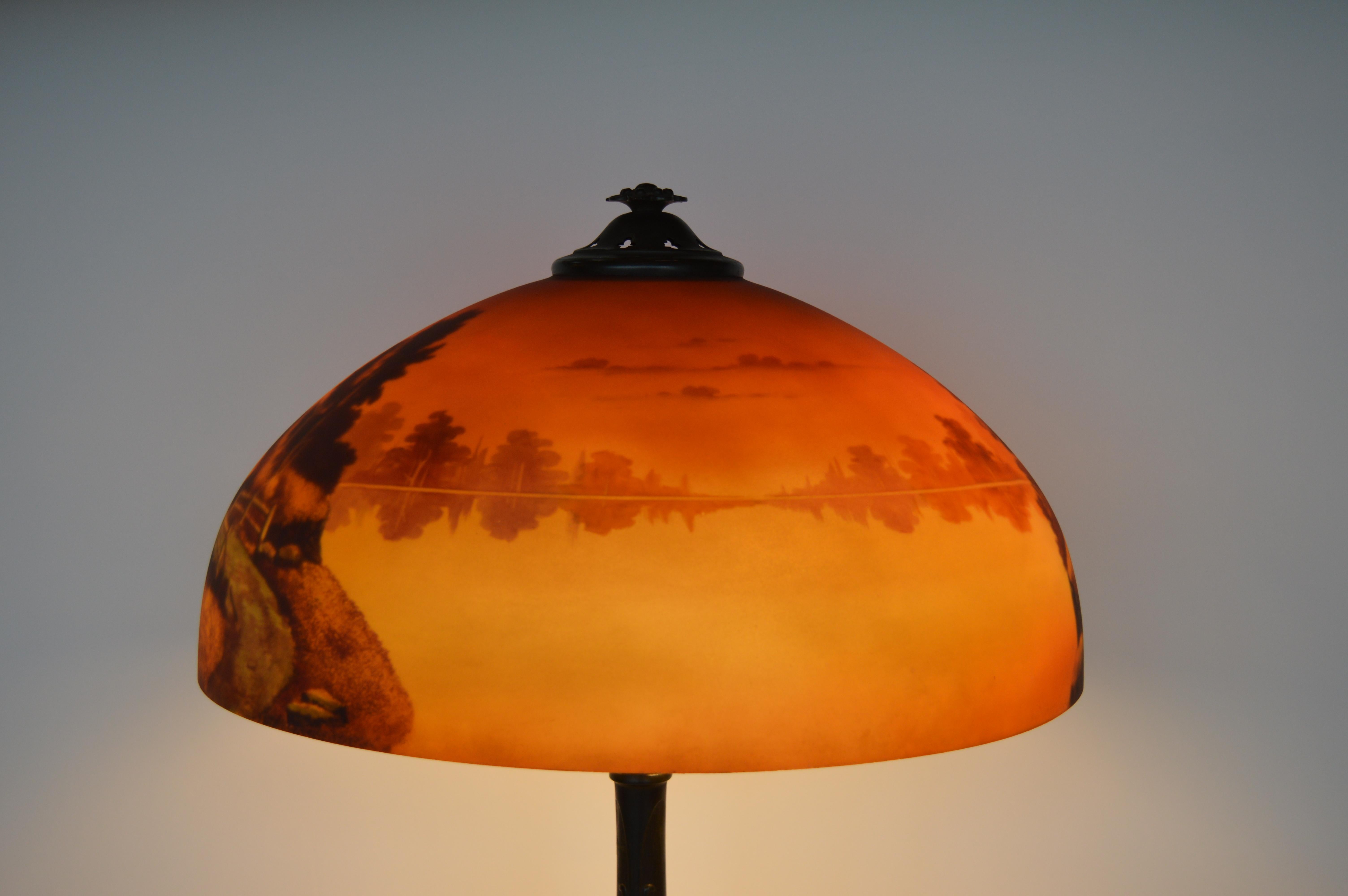 Metal Phoenix Sunset Landscape Table Lamp, France, circa 1920s For Sale