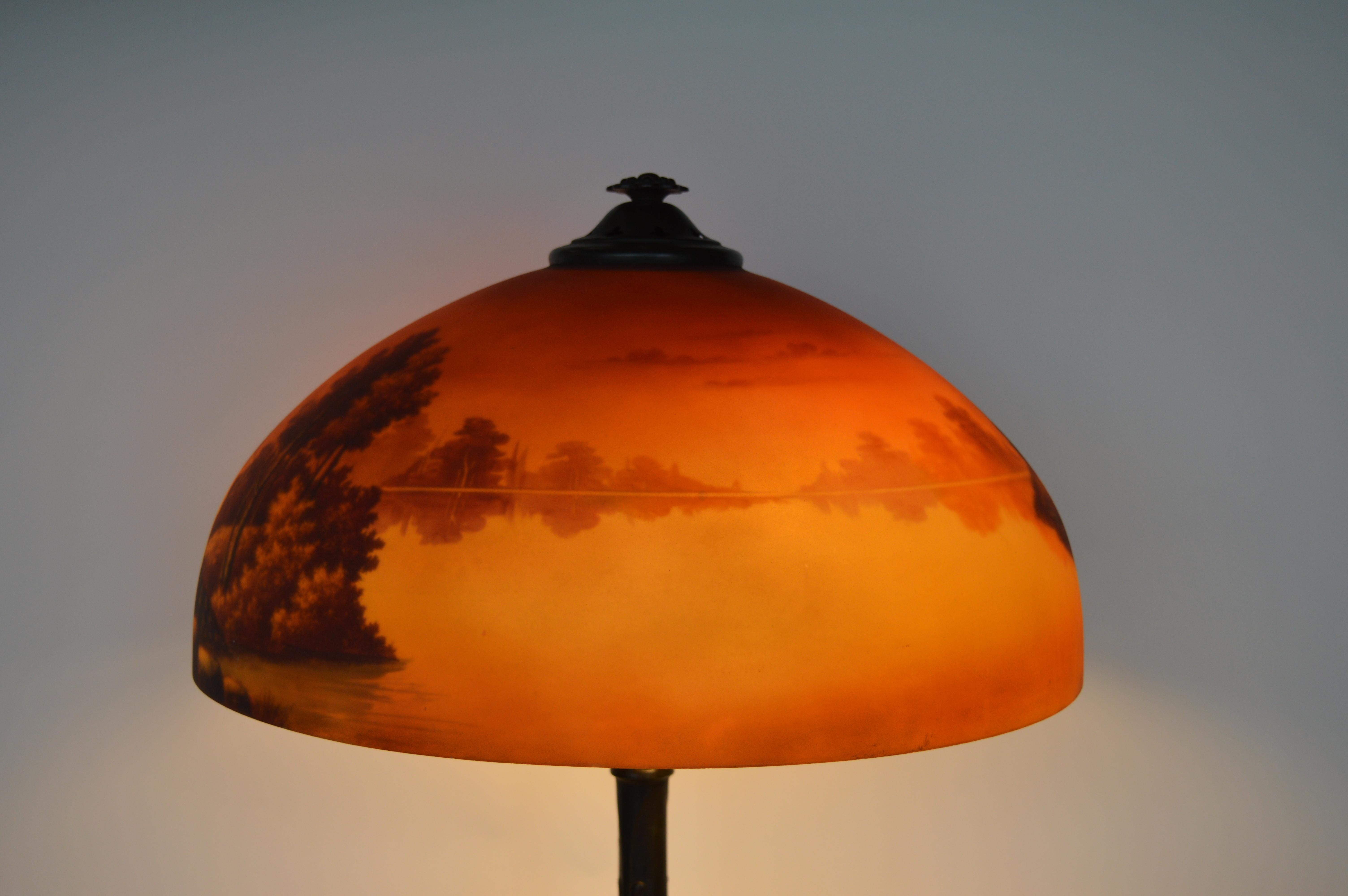 Phoenix Sunset Landscape Table Lamp, France, circa 1920s In Good Condition For Sale In Los Angeles, CA