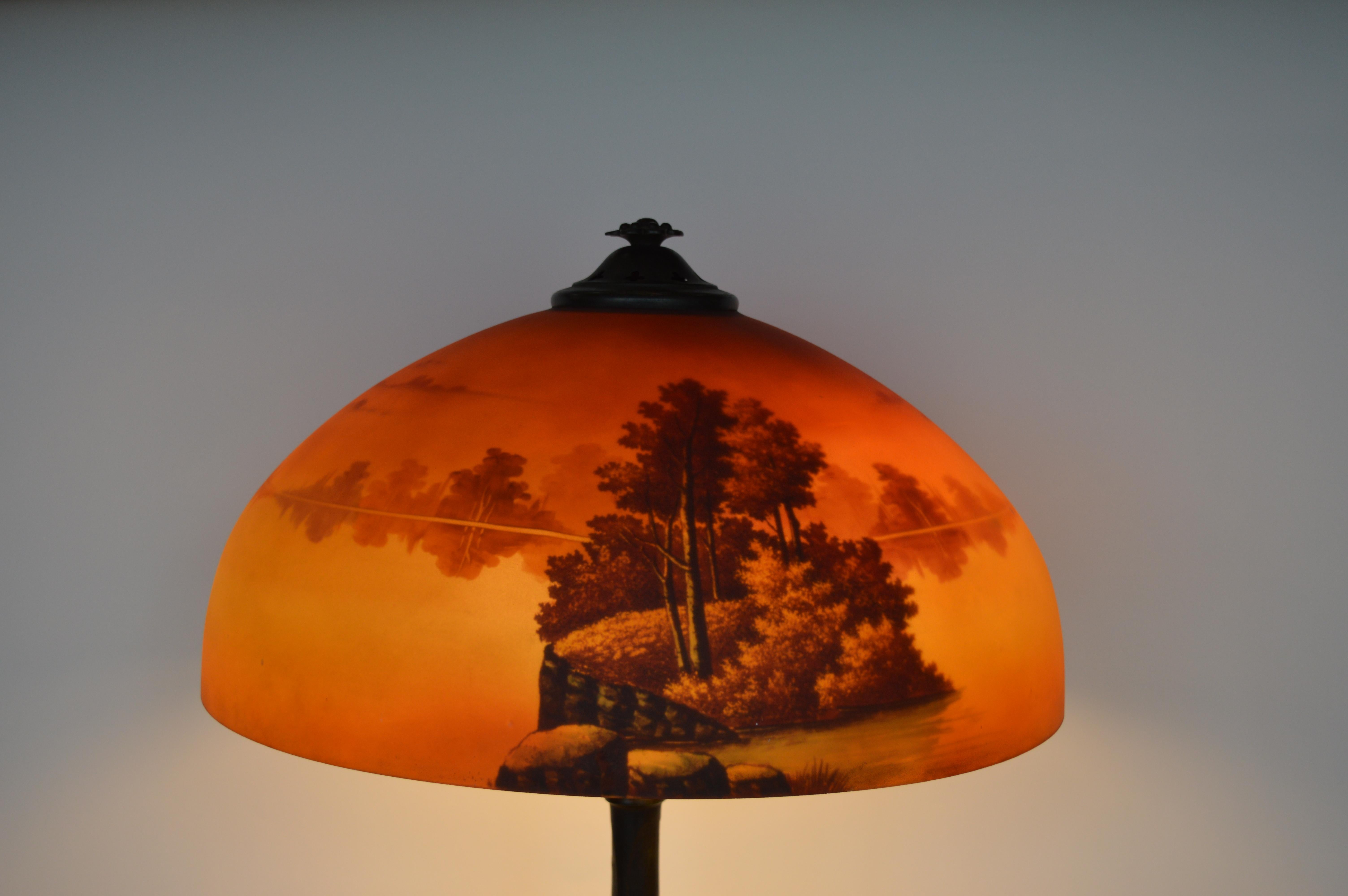 Early 20th Century Phoenix Sunset Landscape Table Lamp, France, circa 1920s For Sale