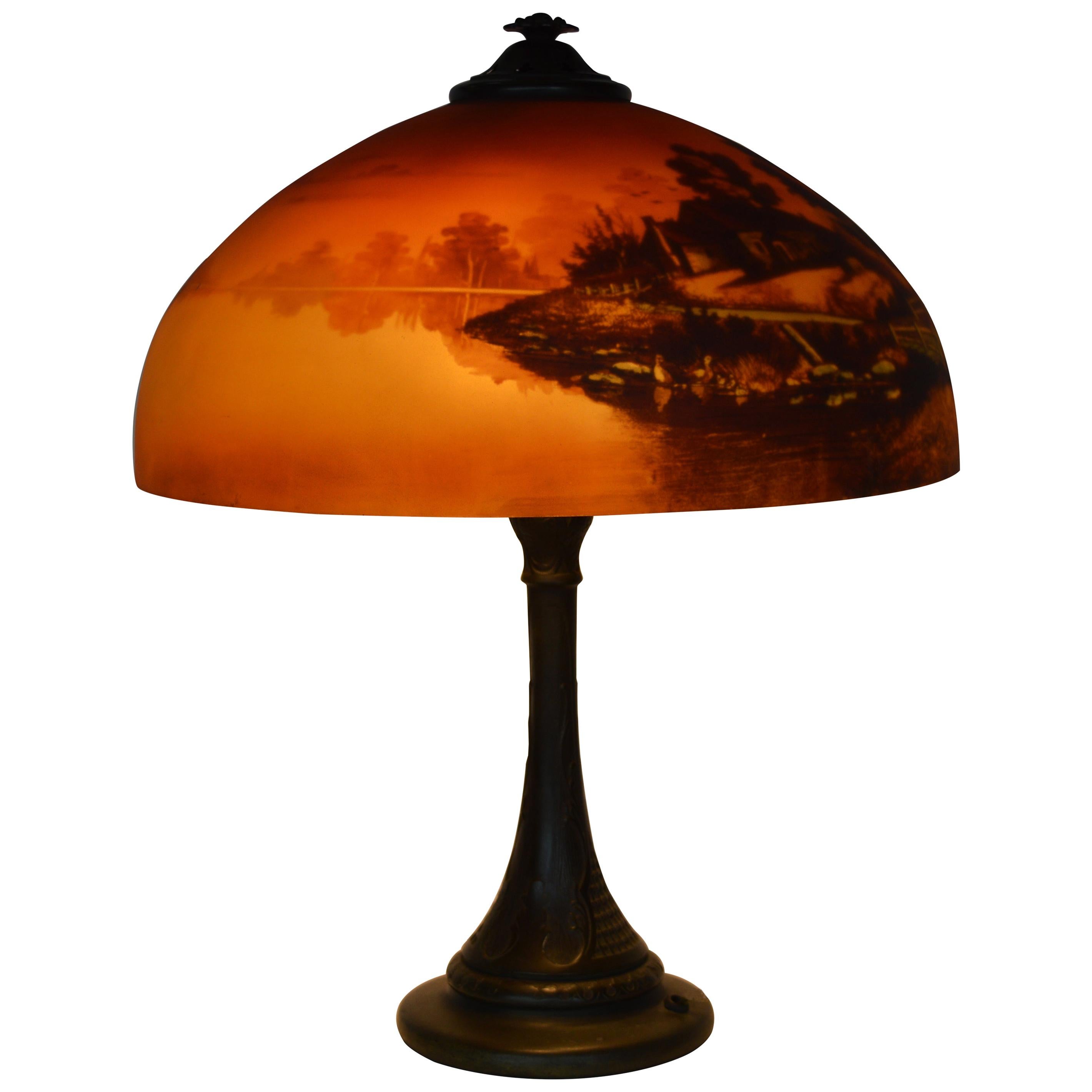 Phoenix Sunset Landscape Table Lamp, France, circa 1920s For Sale