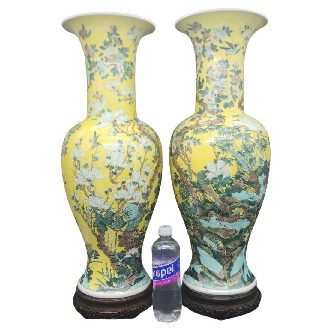 Chinois Phoenix Tail Yen Yen Grande paire de vases en porcelaine de Chine de la dynastie Qing (18e siècle) en vente