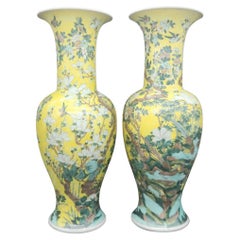 Large Pair Chinese Qing Dynasty 18th Century Porcelain Bird Vases/ famille verte