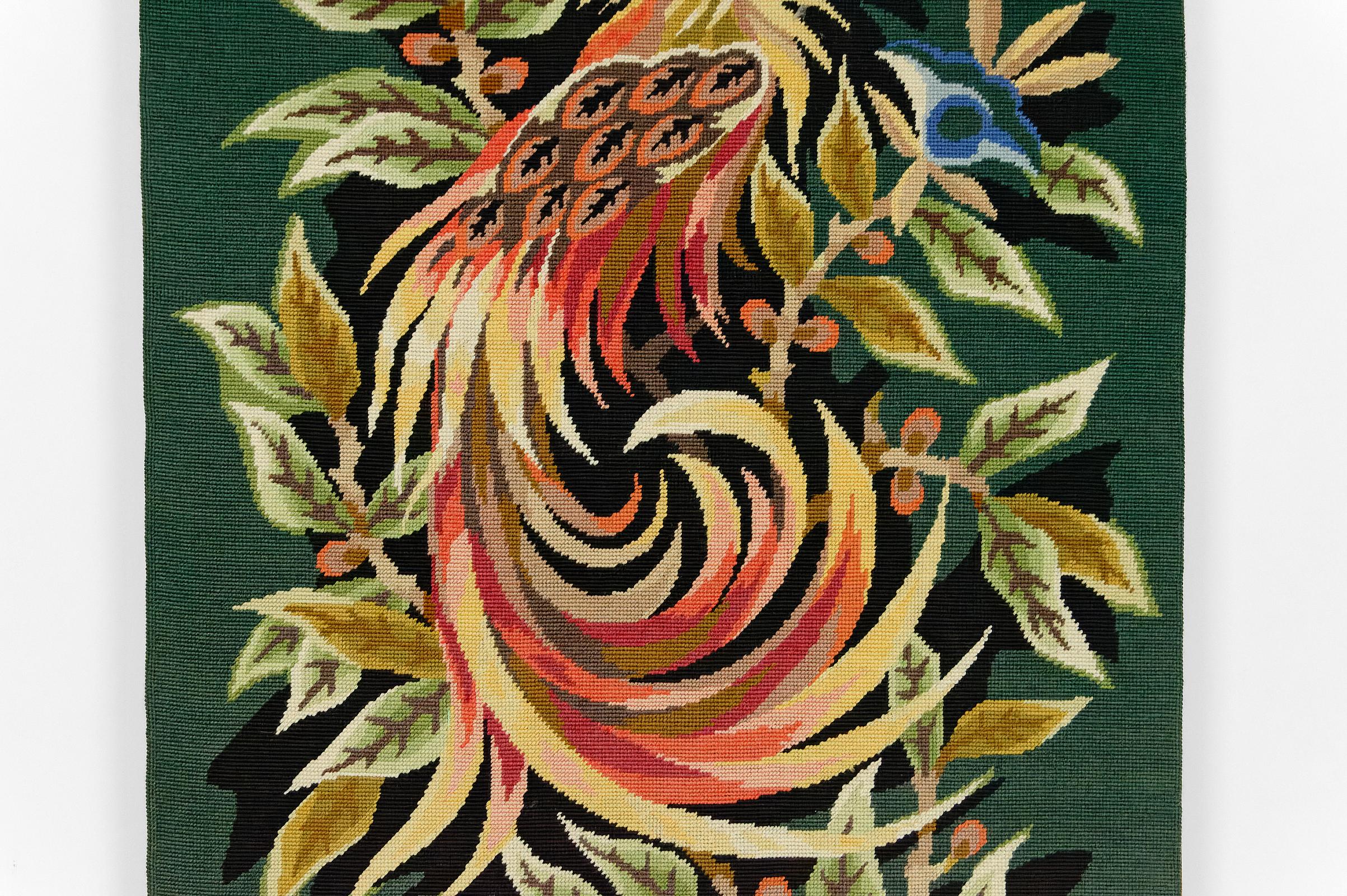 Embroidered “Phoenix” tapestry, In the style of Jean Lurçat, France, 1971 For Sale
