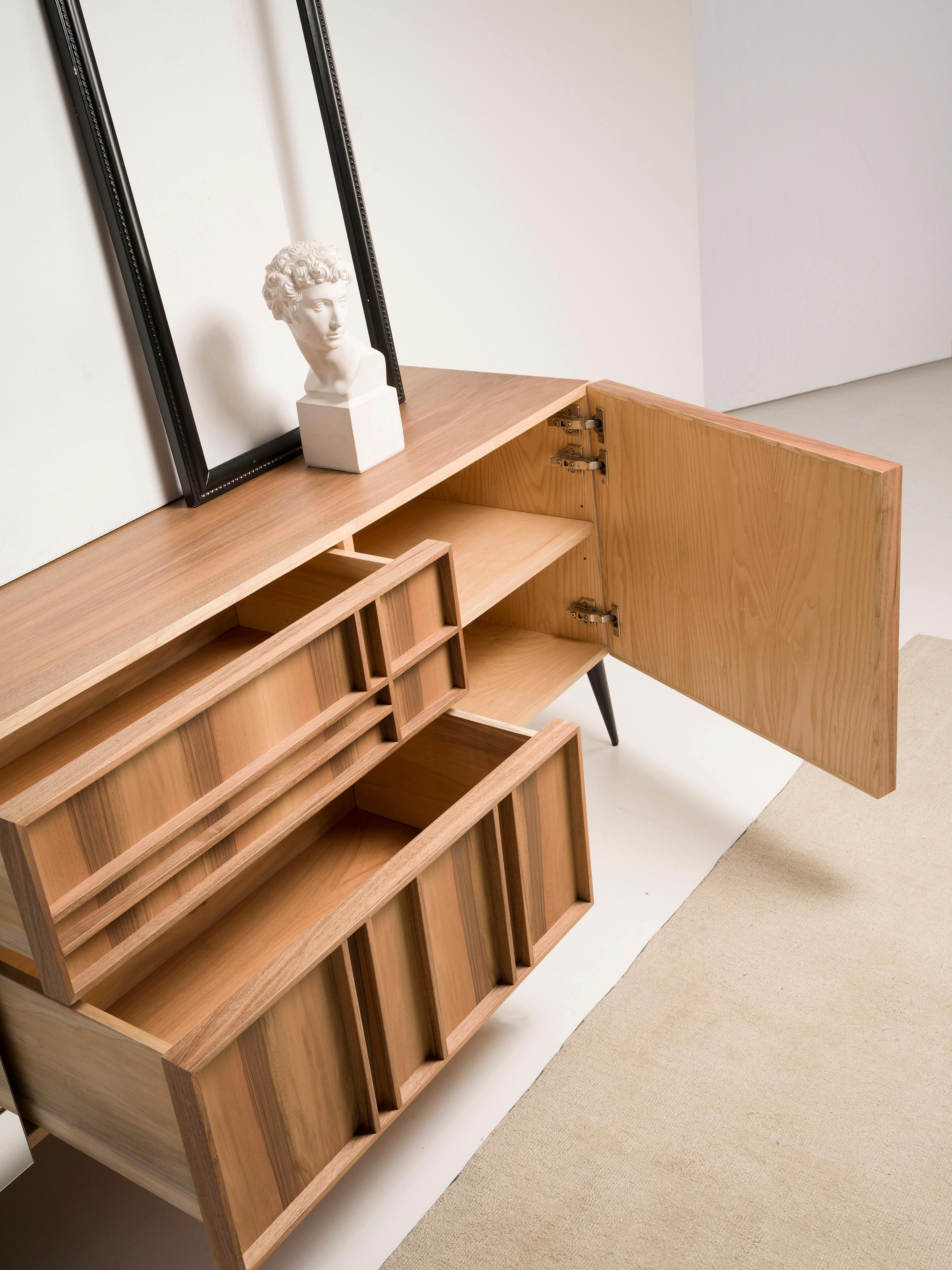 Post-Modern Phoenix Walnut Sideboard, Three Doors and Two Drawers, by Lola Glamour For Sale