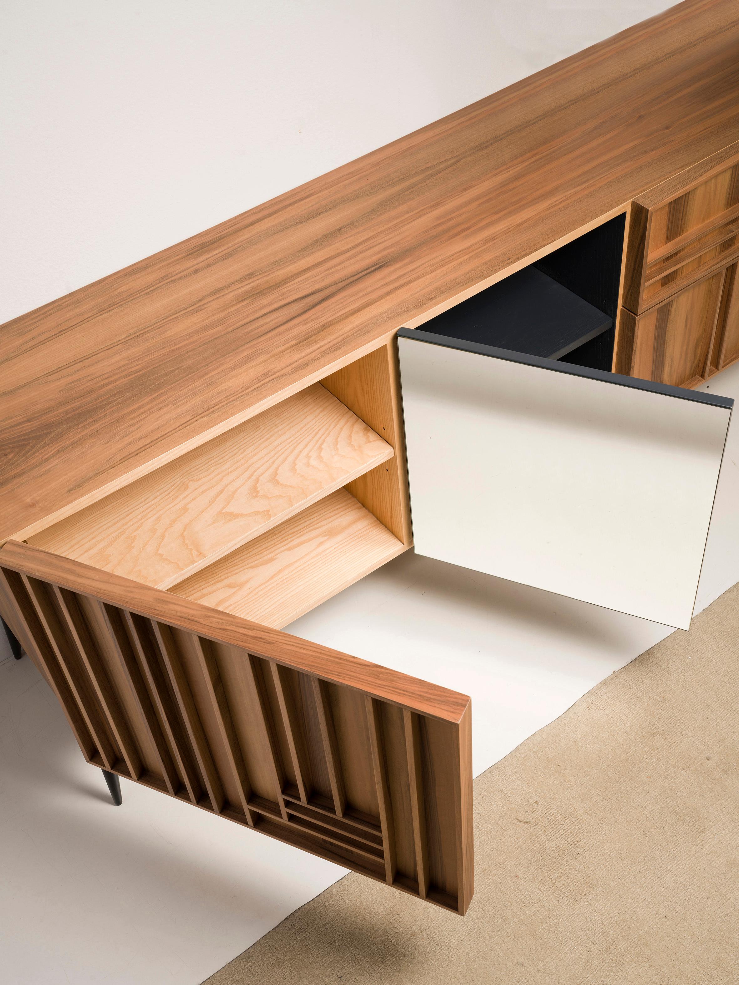 Contemporary Phoenix Walnut Sideboard, Three Doors and Two Drawers, by Lola Glamour For Sale