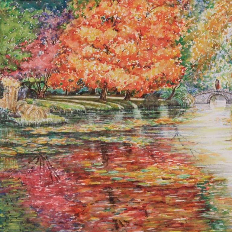 An Autumn With You, zeitgenössische Aquarellmalerei, Impressionismus – Painting von Phong Trinh
