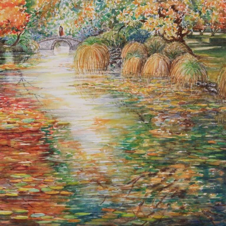 Une automne avec vous, peinture à l'aquarelle contemporaine, impressionnisme en vente 1