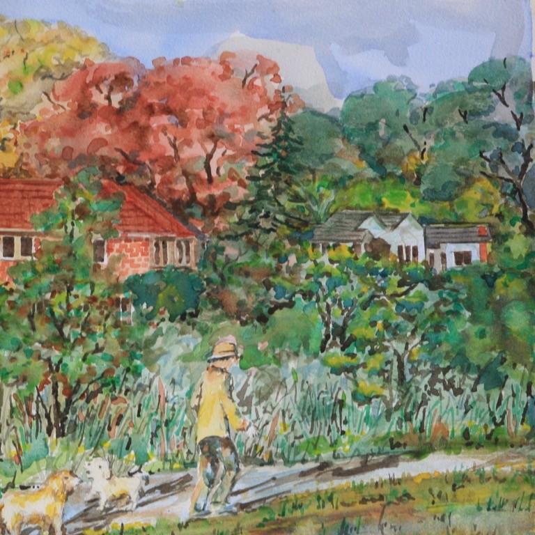Morning in the Park, Original-Aquarell auf Papier, zeitgenössische Landschaftskunst – Painting von Phong Trinh