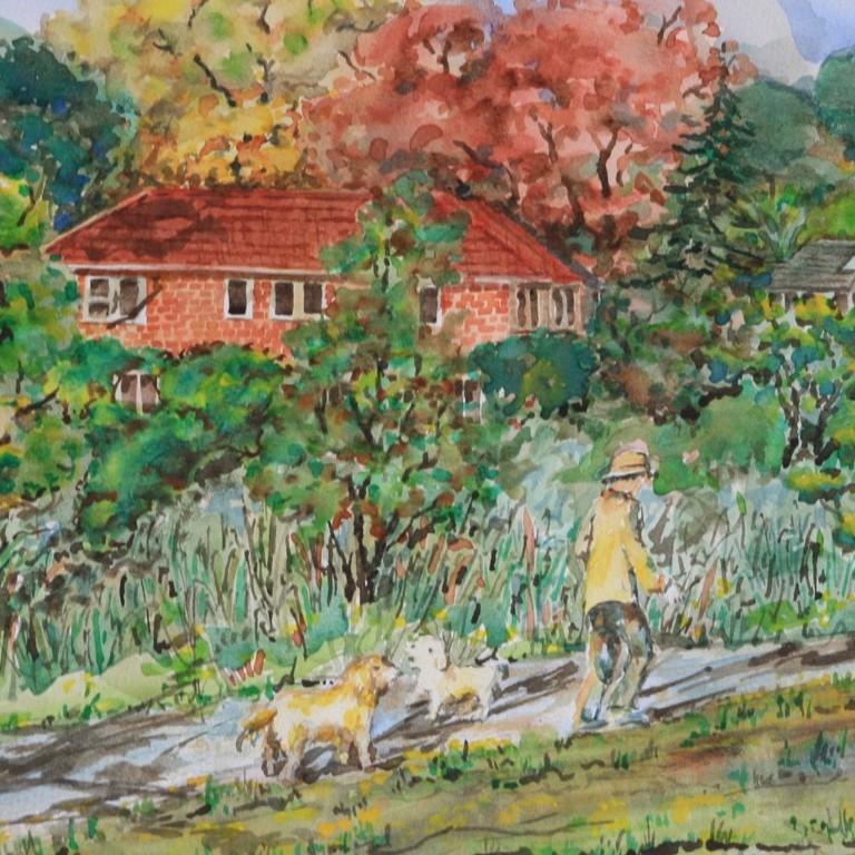 Morning in the Park, Original-Aquarell auf Papier, zeitgenössische Landschaftskunst (Impressionismus), Painting, von Phong Trinh