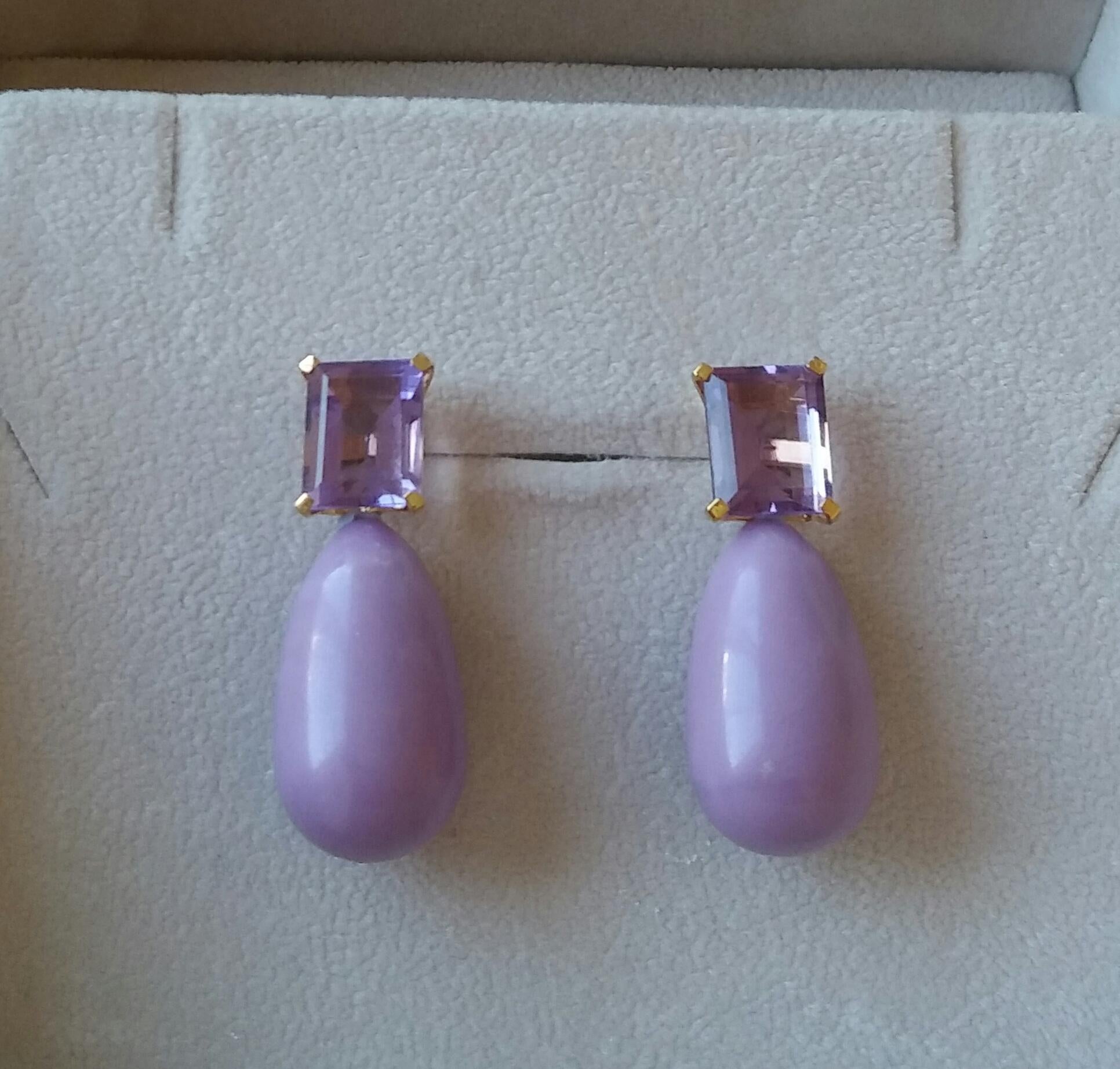 Phosphosiderite and Faceted Amethyst 14 Karat Solid Yellow Gold Drop Earrings For Sale 3