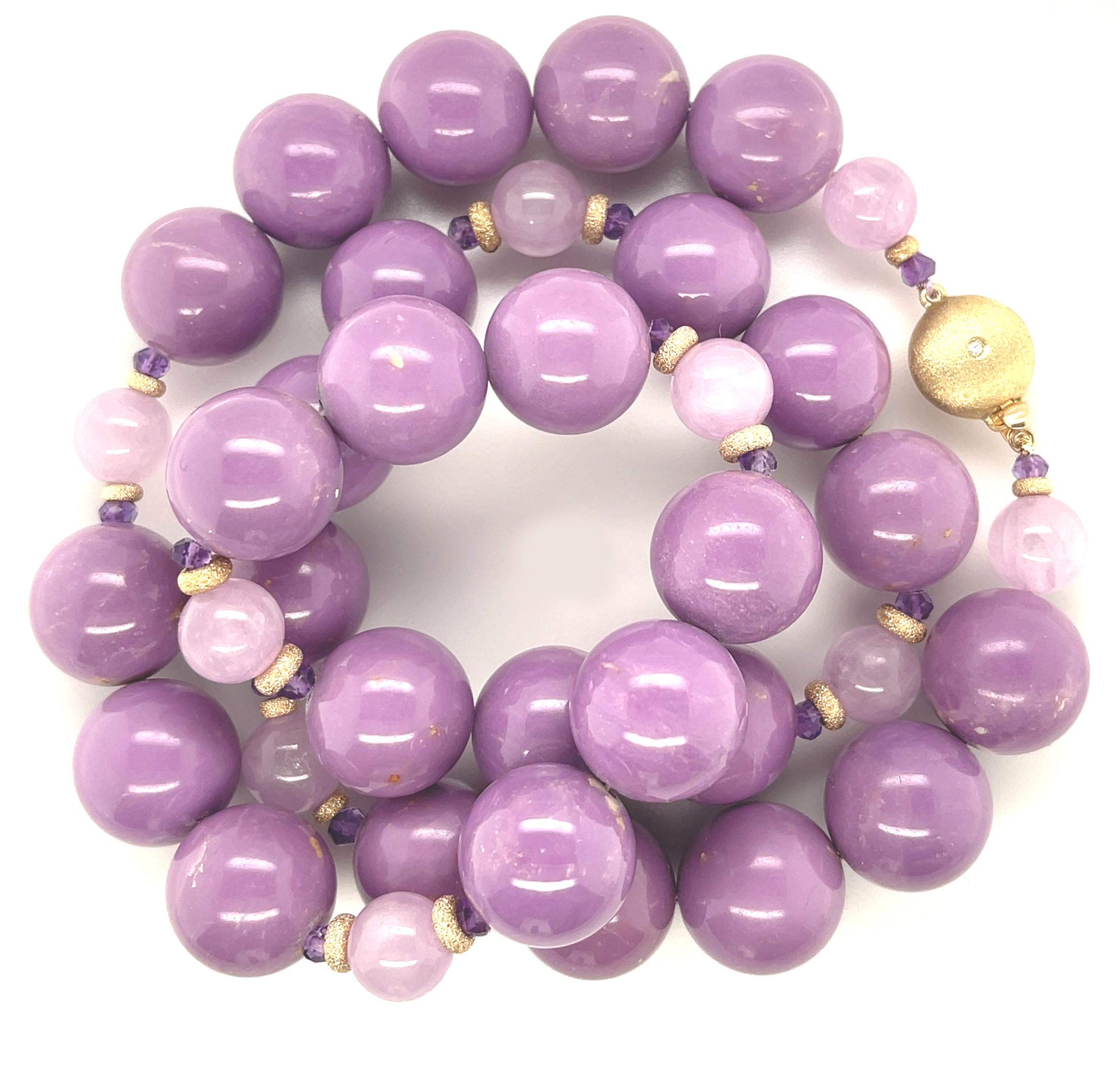 Artisan Phosphosiderite and Kunzite Beaded Necklace For Sale