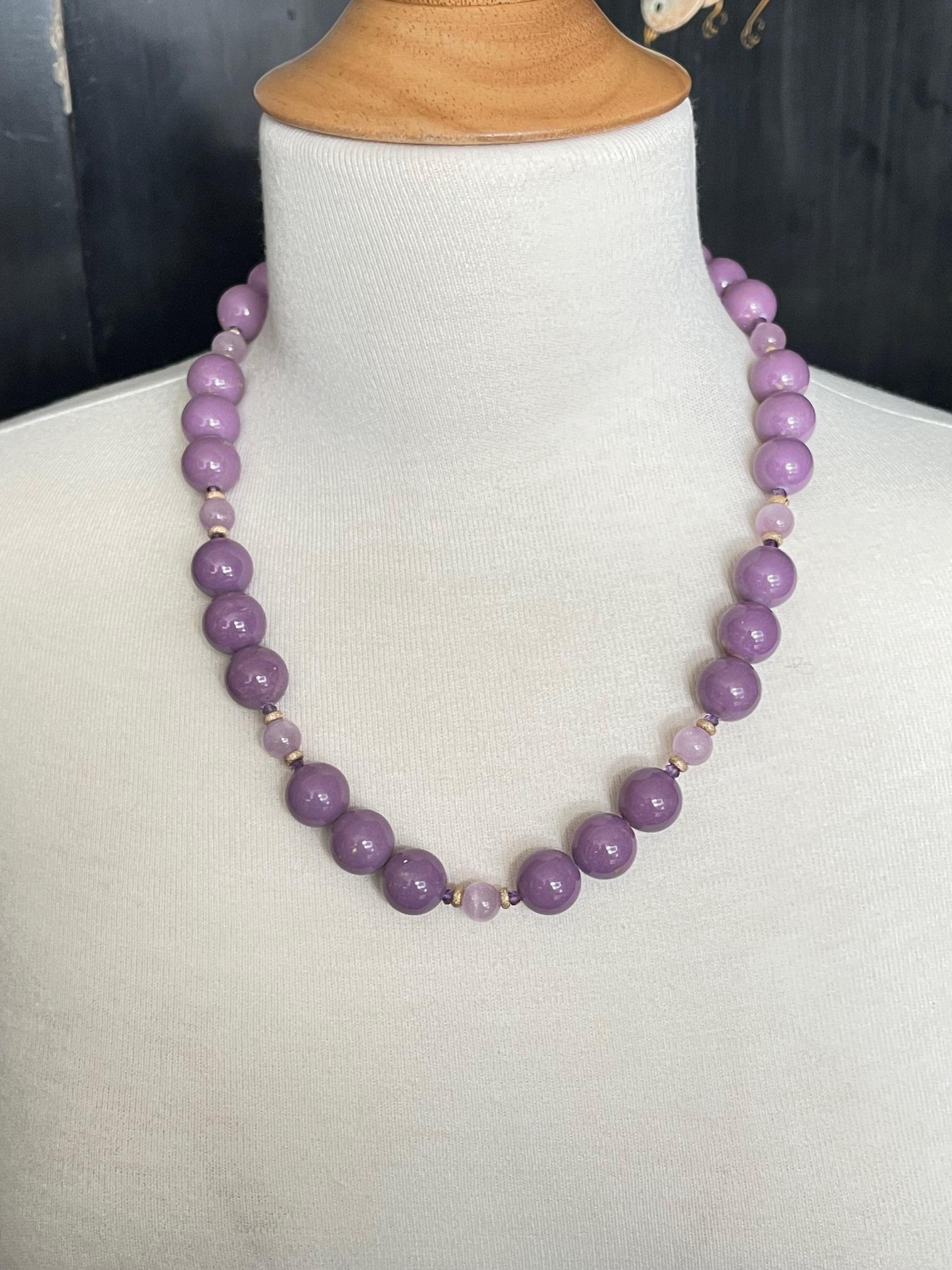 Women's or Men's Phosphosiderite and Kunzite Beaded Necklace For Sale