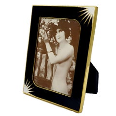 Photo Frame Art Deco Style Black and White Enamel Sterling Silver Salimbeni