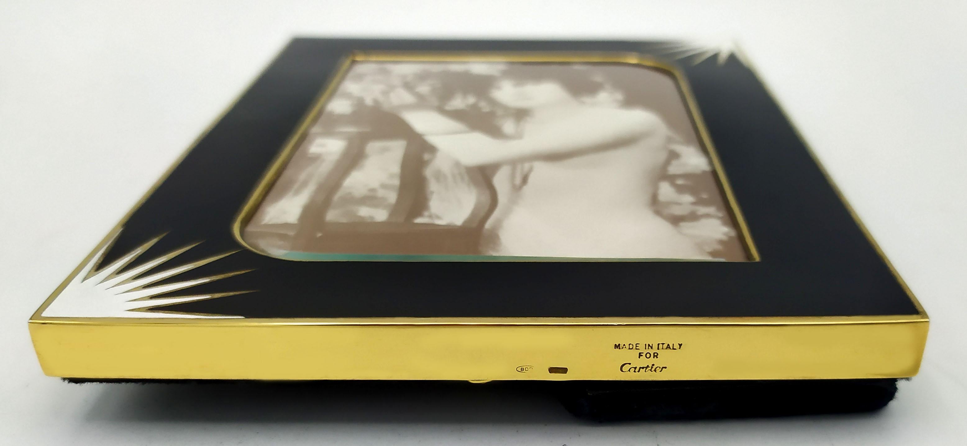 Fine XX secolo Cornice per foto in stile Art Deco con smalto bianco e nero in argento Sterling Salimbeni in vendita