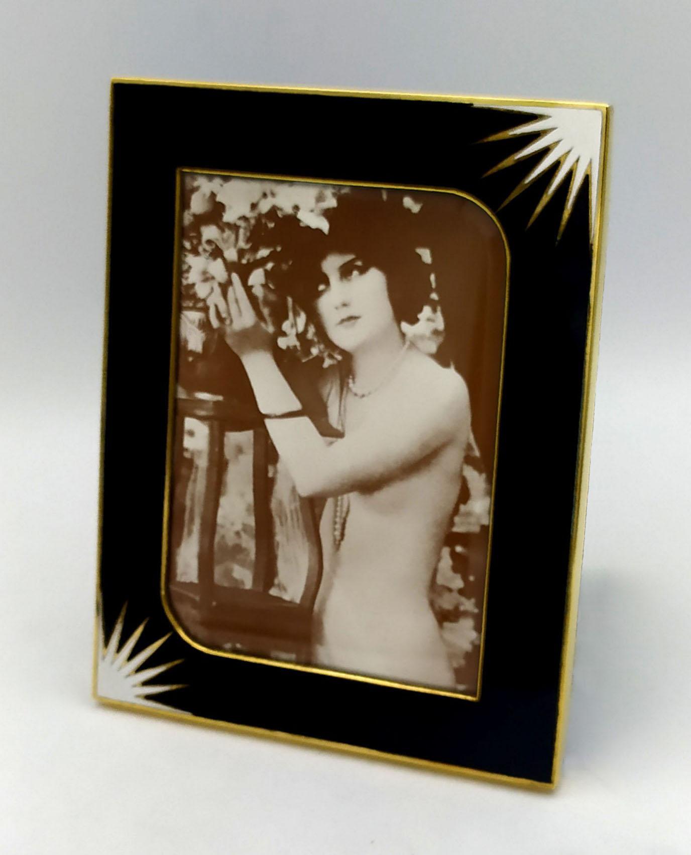 Argento 925 Cornice per foto in stile Art Deco con smalto bianco e nero in argento Sterling Salimbeni in vendita