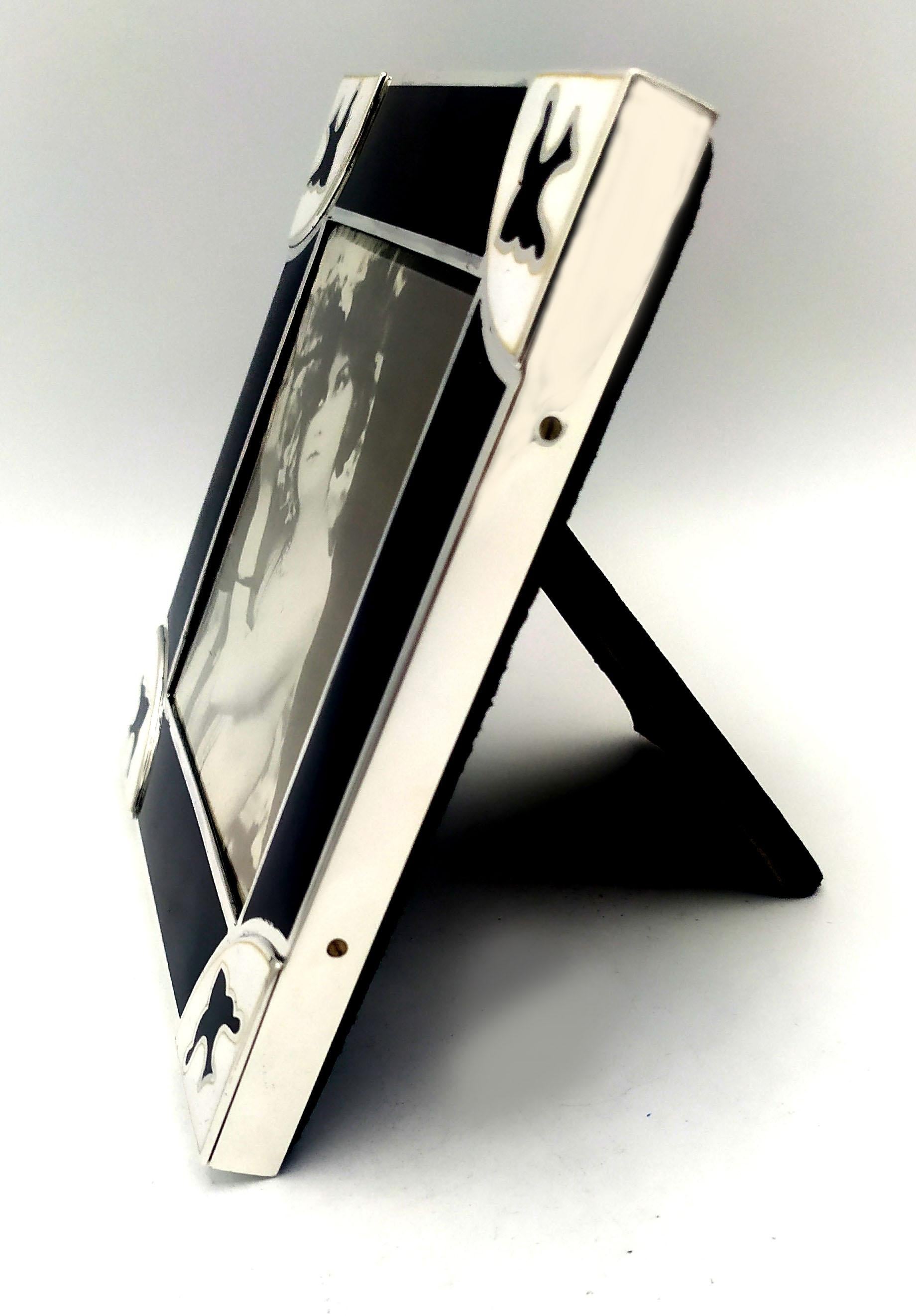 Italian Photo Frame Black and White Enamel Squared Shape Sterling Silver Salimbeni For Sale