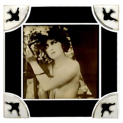 Vintage Photo Frame Black and White Enamel Squared Shape Sterling Silver Salimbeni